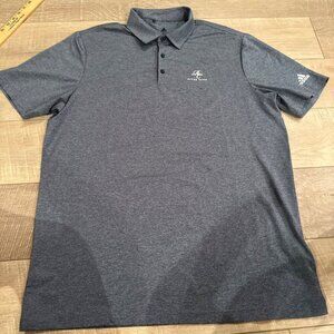 ADIDAS MENS HEATHER BLUE LARGE SHORT SLEEVE DRI FIT POLO SHIRT RIVER CLUB LOGO